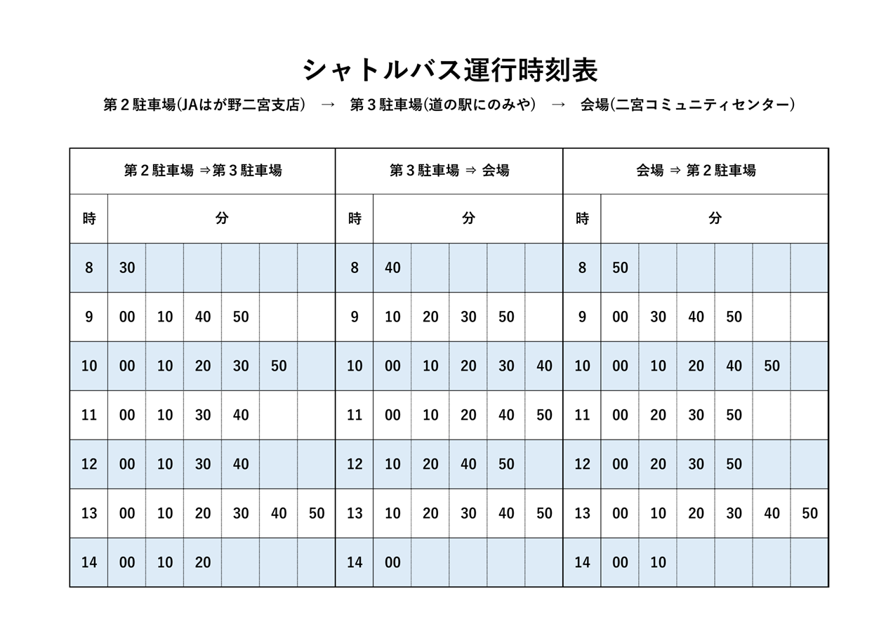 真岡いちごフェスタ2026シャトルバス運行時刻表