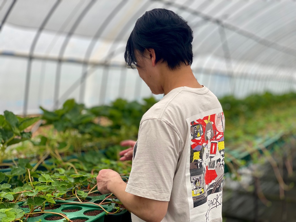 山口さんが育苗ハウスで作業をしている様子