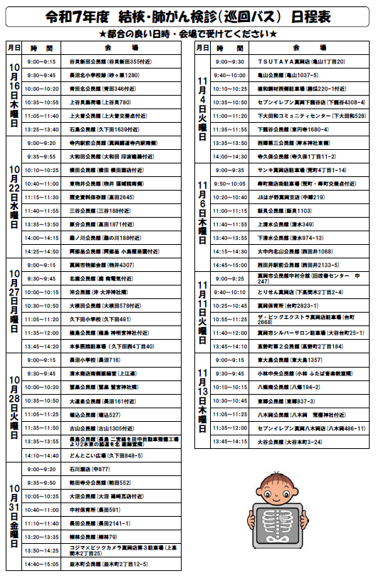 R7年度　結核肺がん検診（巡回バス）日程表
