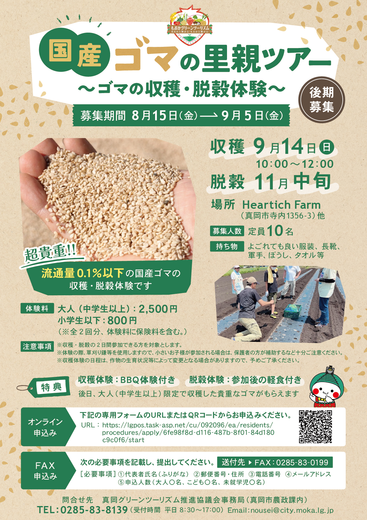 （イメージ）【9月5日締切】真岡グリーンツーリズム「超貴重！国産ゴマの里親ツアー」の開催について