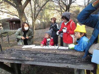 鳥のイラストを見ながら鳥の名前を確認している写真です。