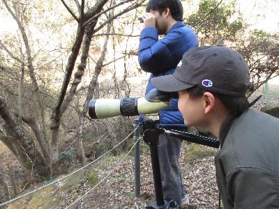 スコープを覗く子どもの写真です。