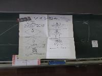 黒板に貼られた風呂敷のいろいろな包み方の説明が書いている模造紙の写真