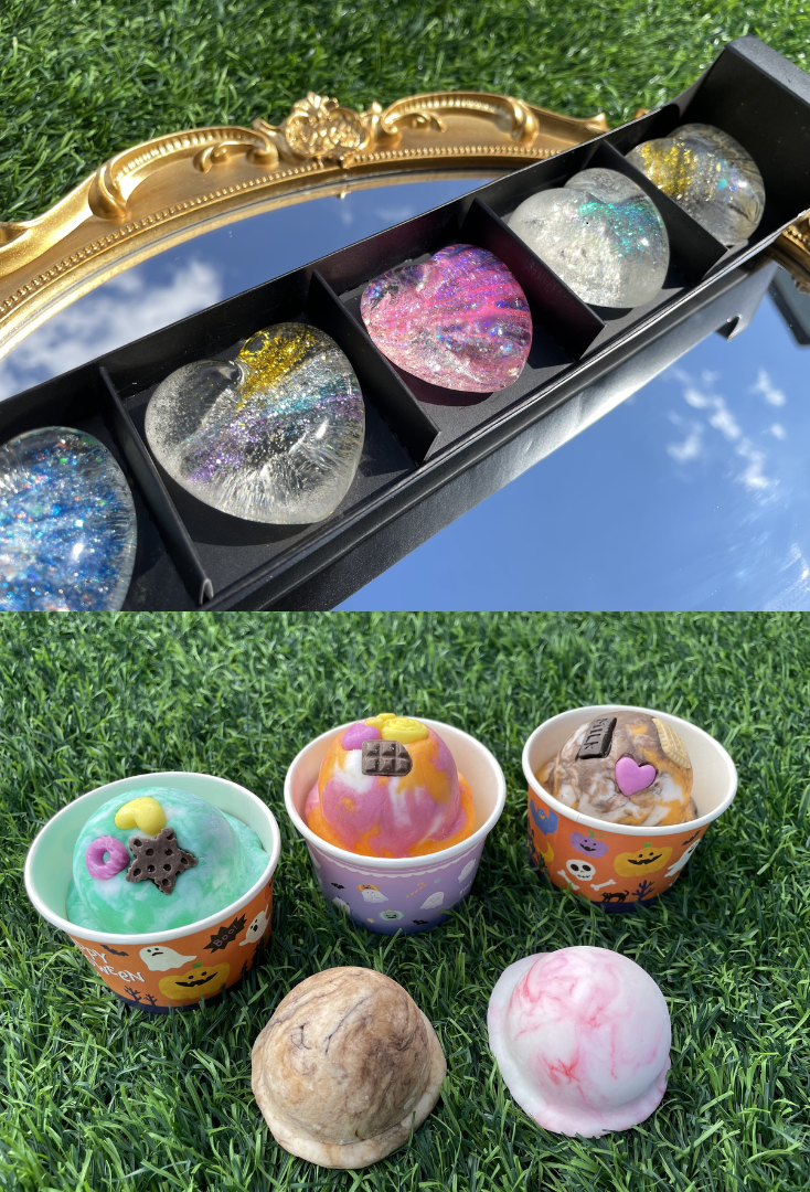 ハート型のキラキラ石けん、アイスクリーム風石けん