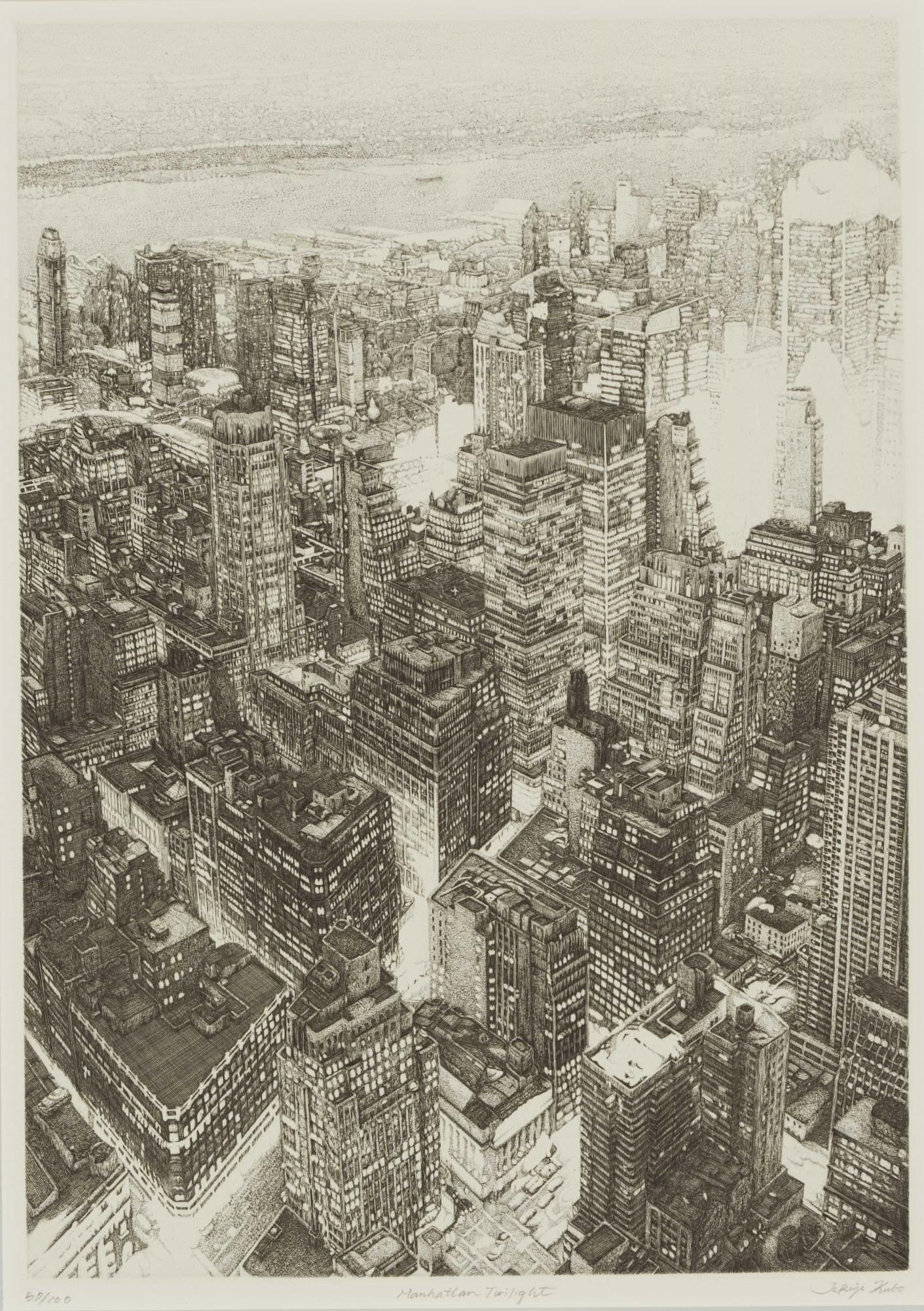 久保卓治《ManhattanTwilight》2003年 紙、エッチング、エングレーヴィング（後期展示）