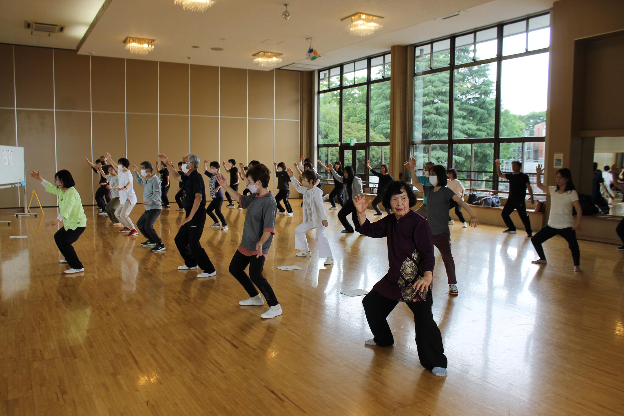 気功太極十五勢を動く受講生たち