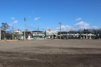 濃い茶色の地面が広がる大谷台公園の写真