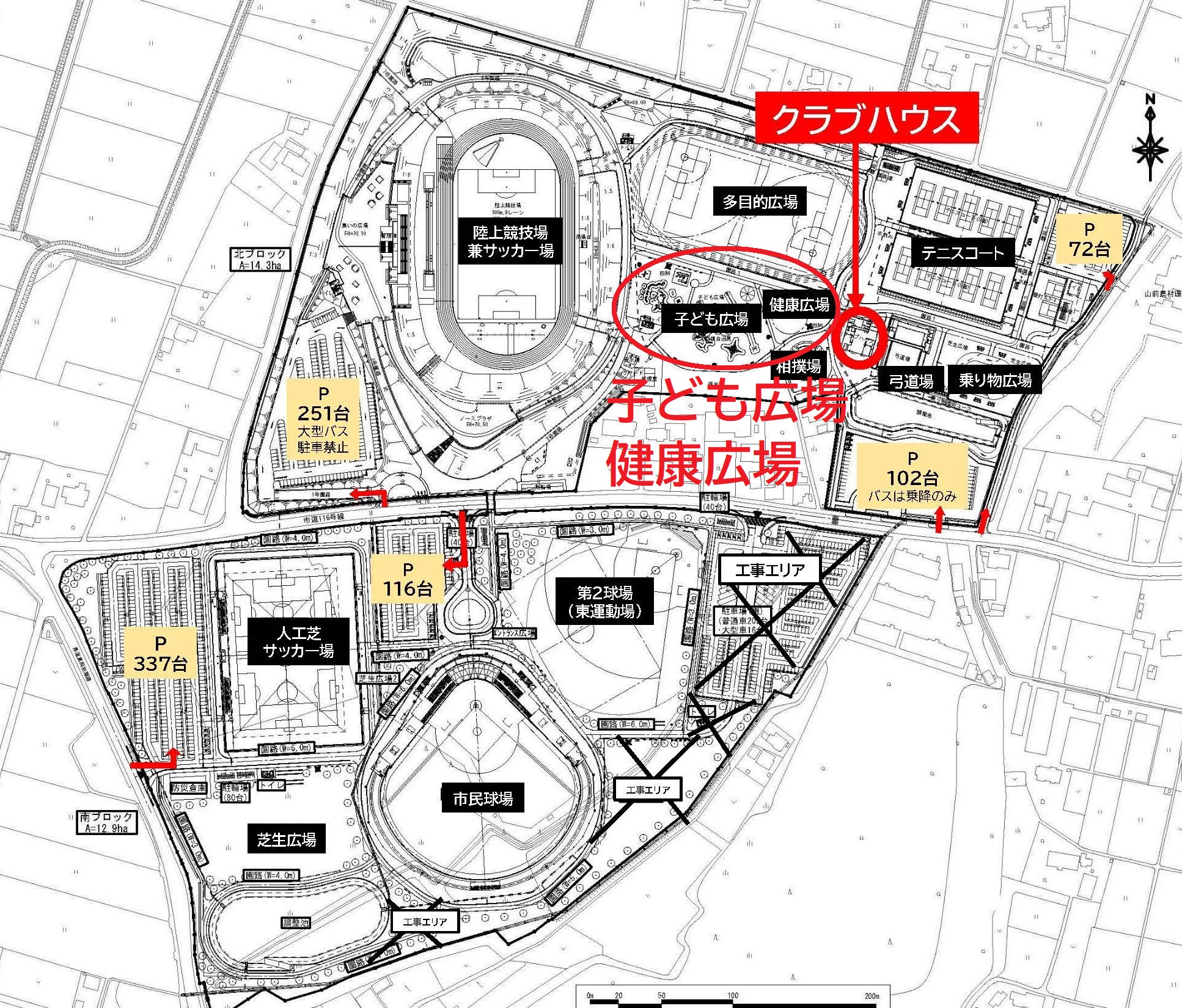 真岡ハイトラ運動公園の駐車場案内図