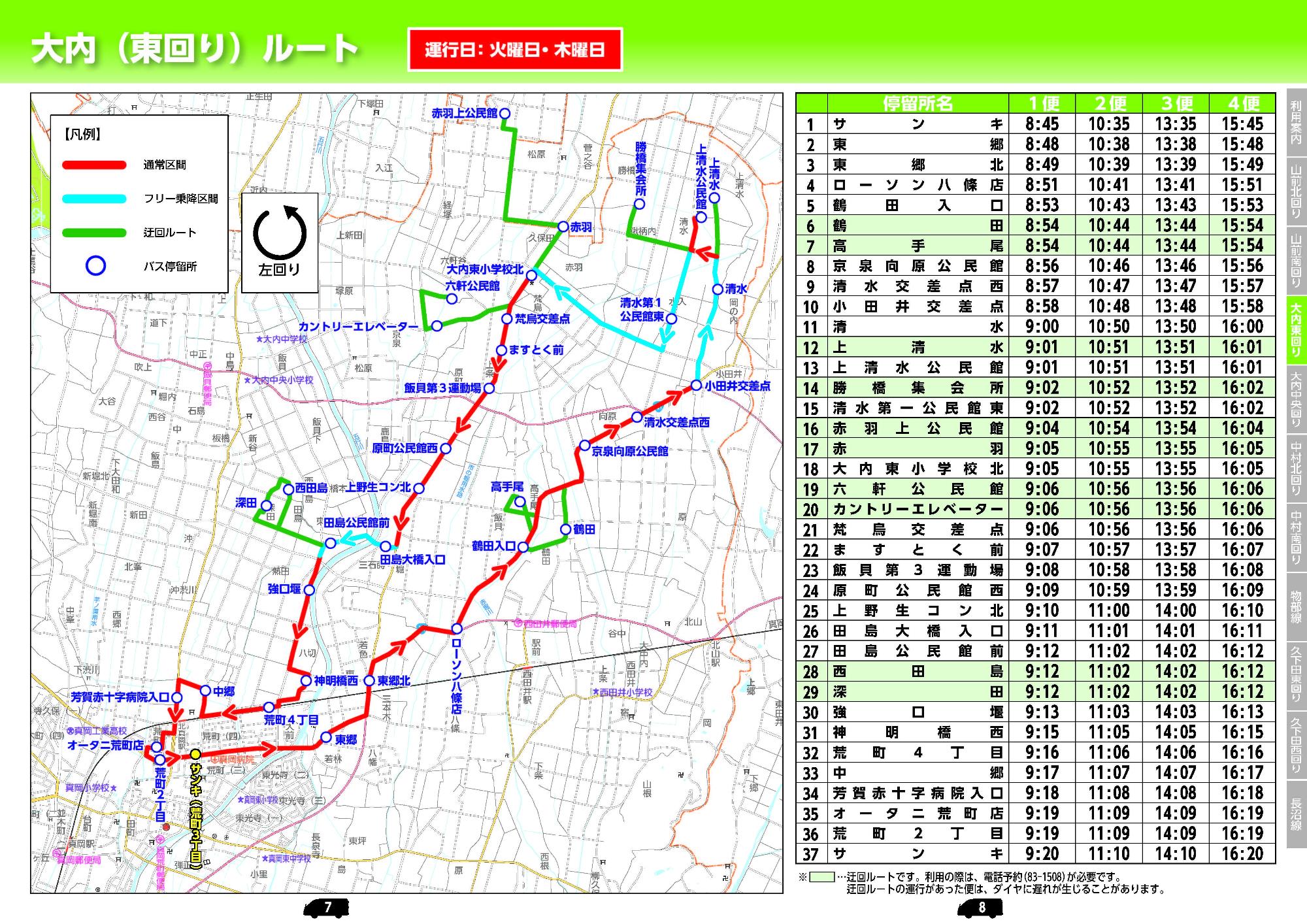 大内（東回り）ルート時刻表