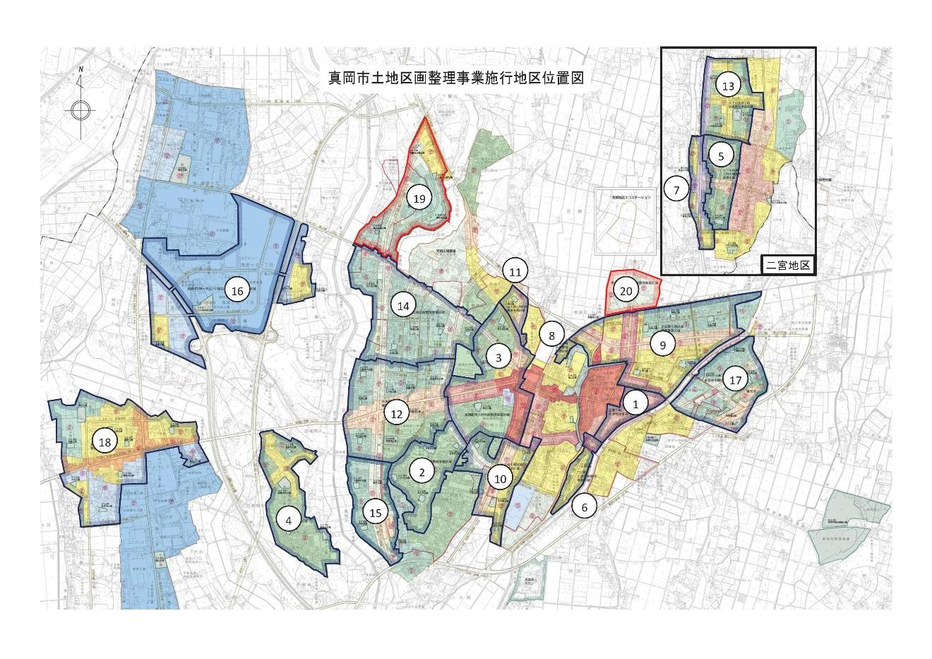真岡市土地区画整理事業施行地区位置図
