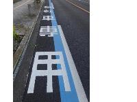 車道の左端に水色の線が引かれ「自転車専用」と書かれている道路の写真