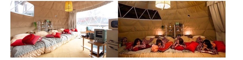 空が見えるドームテントの写真