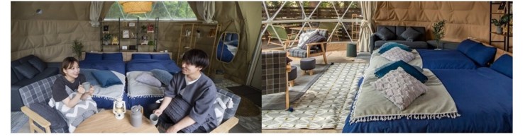 木々に囲まれたドームテントの写真